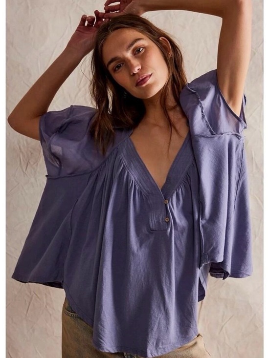 Free People Tops - Free People Bohemian Billowy Oversized Sunray Babydoll Top Blue Granite Large